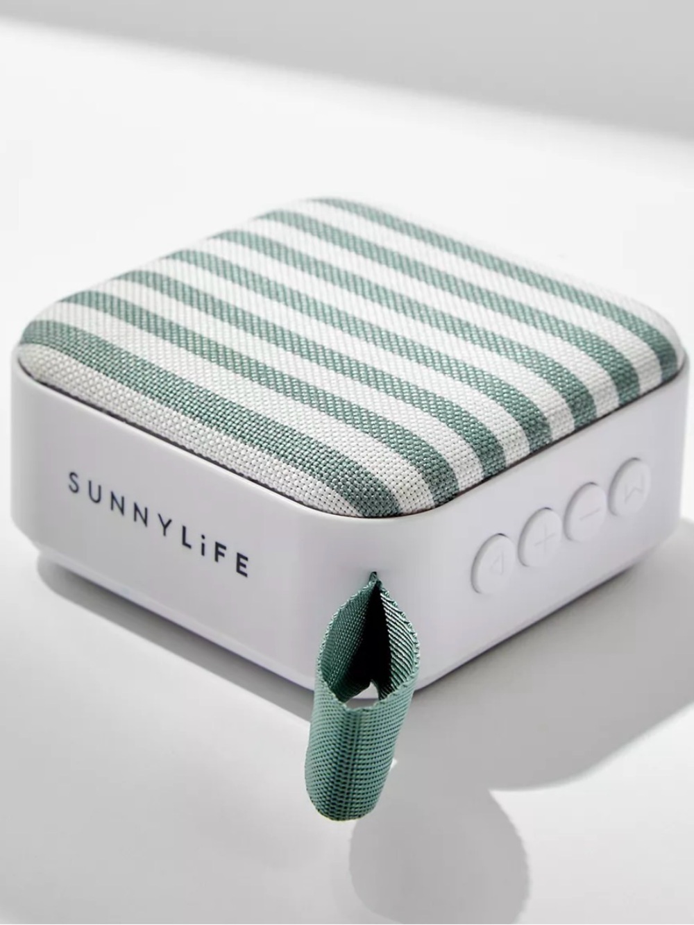 Sunnylife Green and White Stripe Portable Bluetooth Speaker with Carry Loop - Picture 3 of 5